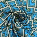 Blue Geometrical Box Print On Korean Satin SS2N KSPB70