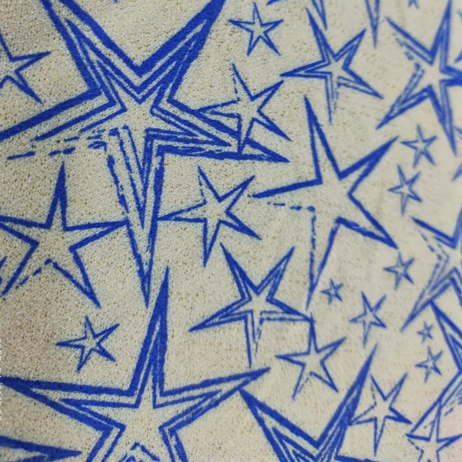 Starry Night - Beige & Blue (Crackle Crepe)