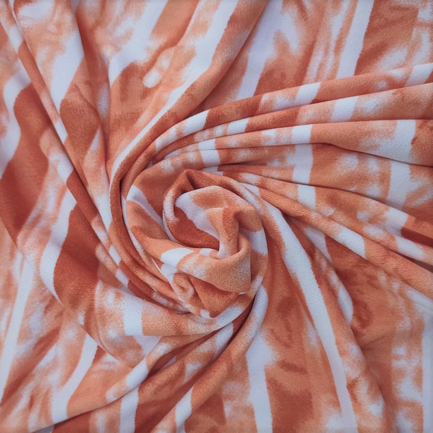 Pictorial Stripes (Orange) Print On Mango Crepe Fabric