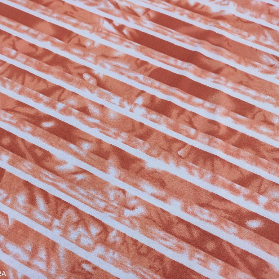 Pictorial Stripes (Orange) Print On Mango Crepe Fabric