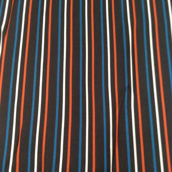 Black And Orange Stripes Print On Twill Satin Fabric