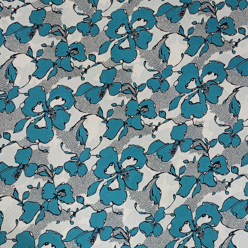 Blue Flower Print On Korean Satin SS22N KSPB67