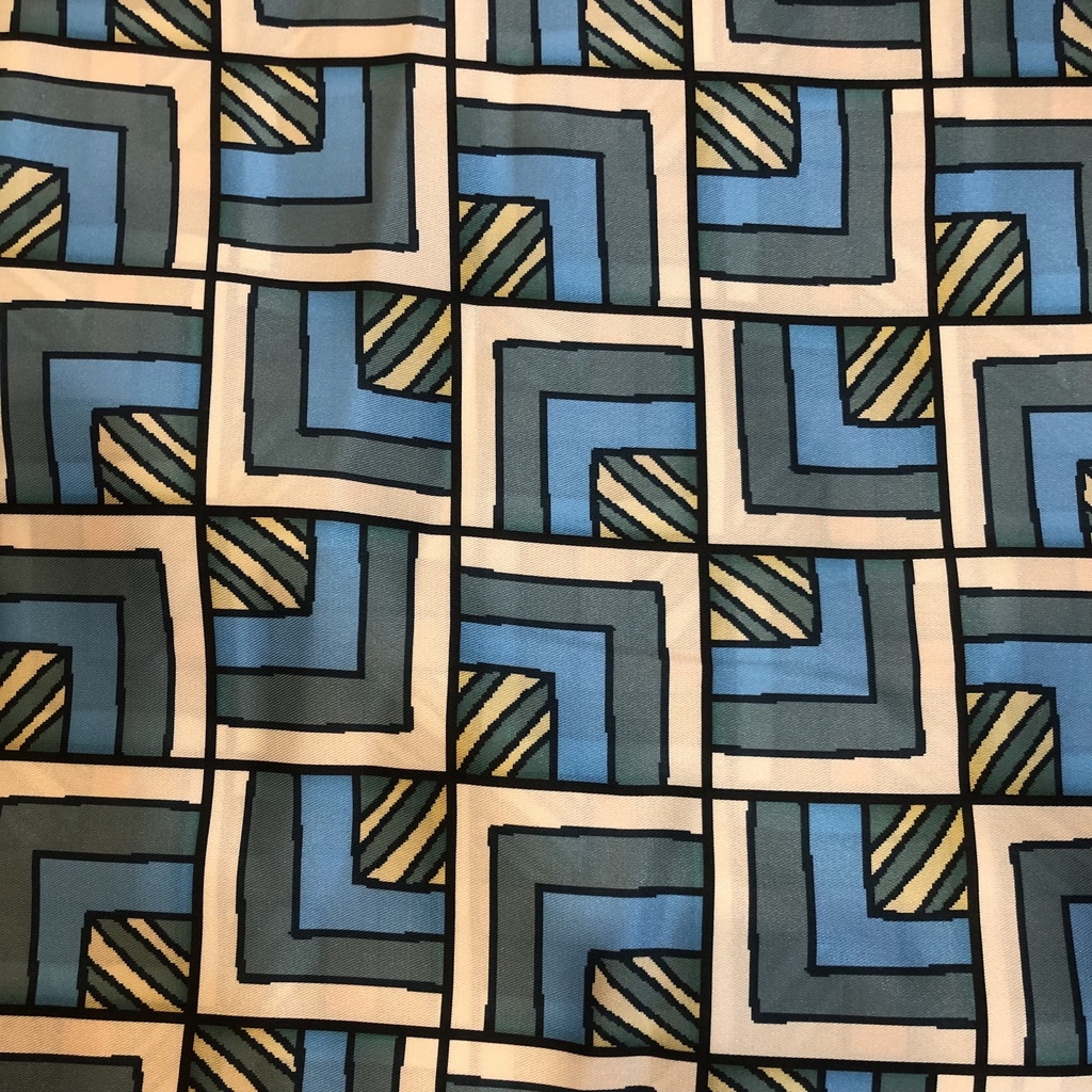 Blue Geometrical Box Print On Twill Satin  (D#91C#3)  TPB70