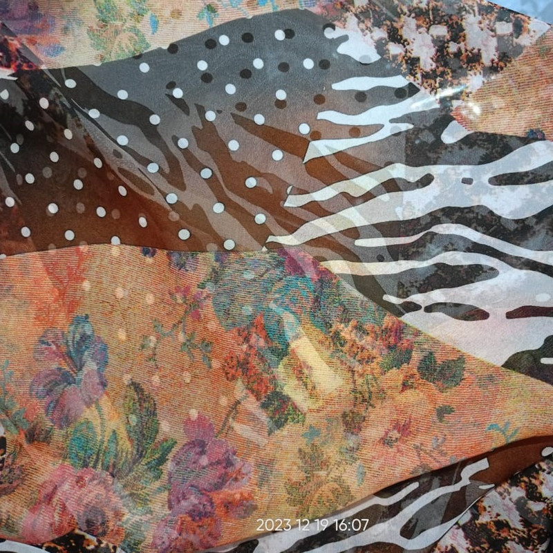 Black & Brown Marble Print On Flat Chiffon S23 FCPS110