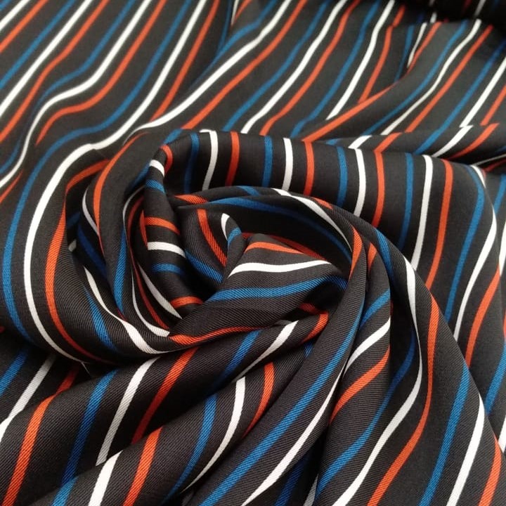 Black And Orange Stripes Print On Twill Satin TSPS14