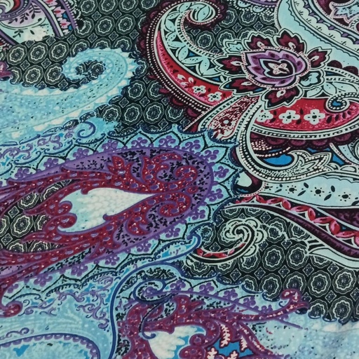 [RP0007559] Big Paisley Skyblue Print On Viscose