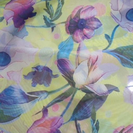 [VP0007606] Yellow Base Flowers Print On Flat Chiffon S23 FCPS23