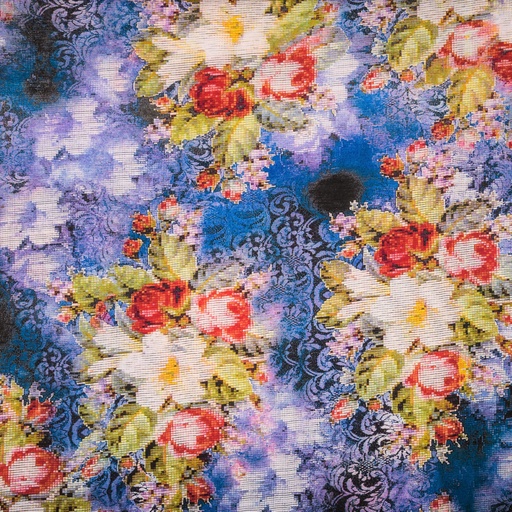 Blue Base Floral Print On French Rayon S23-FRPS15